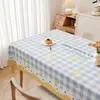 Toalha de mesa de desenho animado, à prova d'água e à prova de óleo, não precisa lavar, toalha de mesa de PVC estilo creme para sala de jantar, capa xadrez estilo ins atmosférico para mesa de centro