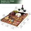 Bandeja de té de madera de acacia, bandeja para bocadillos de té, bandeja de madera maciza para preparar té junto al fuego, bandeja para servir en fiestas, juego de siete piezas de bandejas para bocadillos, frutas secas y frutas