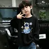 Camiseta de algodón puro estilo coreano para niños, nueva, de manga larga, linda, versátil, cuello redondo, con estampado de dibujos animados, top moderno y elegante