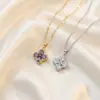 Collar para Mujer, Estilo Coreano y Japonés, Flor de Flor de Cuatro Hojas con Colgante de Circonia, Moda de Nicho, Nuevo Diseño, Elegante Cadena para Clavícula