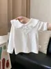 Camiseta Interior Básica de Manga Larga para Niña Primavera y Otoño con Adorno de Encaje, Moño y Detalle de Botón, Top Interior Suave Versátil