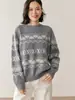 Suéter Jacquard Fair Isle 2026 Outono e Inverno Nova Lã Base Suéter Elegante Color-Blocking Pulôver Suéter de Caxemira para Mulheres com Gola Redonda