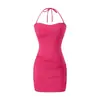 Vestido Sexy com Decote Halter e Bojos para Garotas Descoladas, Novo Verão 2026 Estilo Pura Tentação Plissado Justo Bodycon Curto