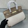 Piel de guijarros de primera capa con bolso Birkin de lona de 25-30 cm (H02 Tela Bk)