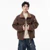 Chaqueta de Algodón con Solapa de Lana de Cordero Estilo Americano para Hombre, Marca de Invierno de Moda, Abrigo de Algodón Engrosado Integrado de Cuero Pu y Piel Tie-Dye Holgado