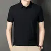 Camisa polo de manga corta 2023 Verano nueva para hombres de mediana edad de color liso con cuello solapa Delgada de seda helada Camiseta una generación de cabello
