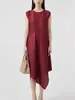 Vestido Irregular sin Mangas para Mujer, Gama Alta, Corte Holgado, Adelgazante, Tallas Grandes, Mismo Estilo que Issey Miyake, Ropa de Mujer Plisada