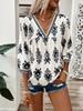 Camisa de Siete Mangas con Estampado Vintage Posicionado, Holgada, Estilo Bohemio, Cuello en V, Estampado, Amazon Europeo y Americano Transfronterizo TK