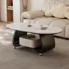 Mesa Lateral Móvil Simple de Gama Alta Lujo Ligero Moderna Ovalada de Piedra Sinterizada Sala de Estar Uso Doméstico Sensación de Gama Alta Apartamento Pequeño Mesa de Café