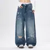 Jeans Rotos Degradados Retro Americanos para Hombre Nueva Marca de Moda High Street Pantalones Holgados Rectos de Pierna Ancha Pantalones Casuales