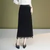 Outono de 2026 Nova Saia Lápis Patchwork de Renda Veludo Dourado Feminina Justa ao Corpo Versátil Emagrecedora Saia de Um Passo Saia Reta