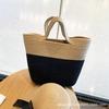 Bolsa de Algodão Tecida Grande Capacidade Bolsa de Ombro Litoral Vazada Bolsa de Mão Bolsa Feminina Transversal Tote Bag Corda de Algodão Palha Tecida