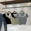 Cárdigan de Punto Corto con Cuello Peter Pan y Lazo, Estilo Coreano, Reductor de Cintura, Adelgazante, Bloques de Color y Solapa para Mujer