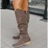 Botas de Mujer de Caña Alta de Ante con Cremallera Lateral de Tacón Bajo, Nuevas para Otoño e Invierno 2026, Transfronterizas de Amazon, Tallas 40-43