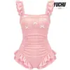 Estilo dulce y femenino, nueva colección 2026, traje de baño de una pieza para mujer con tirantes, perfecto para aguas termales, con un diseño lujoso y un hermoso borde de volantes.