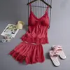 Pijama Emocional para Mujer Ropa de Casa Conjunto de Dos Piezas con Copa Nuevo Tirante Encaje Satín Conjunto de Casa de Dos Piezas