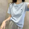 190g Algodão Macio para Água 95% Algodão 5% Elastano Bordado de Coração Azul Camiseta de Manga Curta para Mulheres, Novo Estilo de Verão Blusa Solta
