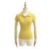 Camiseta de Verano para Mujer con Cuello Polo, Botones, Manga Corta, Básica, Simple, Elástica, Ajustada, Color Sólido, Pulóver