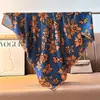 Bufanda cuadrada de terciopelo colorida de 90 cm con estampado floral para mujer para otoño e invierno, chal de playa para vacaciones de color contrastante por ambos lados, bufanda cálida