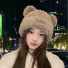 Lindo Gorro de Oso para Maternidad para Mujeres Embarazadas, Engrosado de Invierno a Prueba de Viento con Protección para las Orejas, Gorro de Punto Adelgazante para la Cara, Gorro Cálido de Lana para Uso en Exteriores