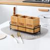 Caja de almacenamiento de utensilios de cocina vintage, caja de clasificación de cuchillos y tenedores, caja de almacenamiento de múltiples rejillas con combinación de hierro y madera.
