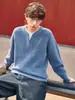 Suéter retro estilo Old Money con cuello Henley, de dos piezas simuladas para hombre, otoño e invierno, corte relajado, capa interior de punto de alta gama