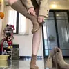 Botas de Moda Femininas Dobráveis em Dois Sentidos com Salto Alto Empilhado Botas com Solado Grosso Botas Cavaleiro Retrô Botas de Cowboy Ocidentais Maillard