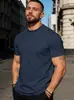 Camiseta casual deportiva de manga corta para hombre, color liso, cuello redondo, algodón puro, verano, comercio exterior europeo y americano de Amazon