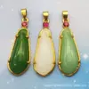Colar Pingente Guanyin com Ouro Incrustado de Jade Hetian Imitado, Popular em Transmissões ao Vivo, Joia Colar Pingente Buda Maitreya