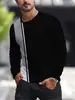Camiseta Deportiva Casual de Manga Larga para Hombre con Estampado de Rayas Geométricas 3D Camiseta de Manga Larga con Cuello Redondo para Hombre