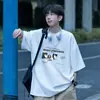 Camiseta de Algodón Pesado Retro Roja de Manga Corta para Hombre Verano Nueva Marca de Moda Americana Versátil Estampada Holgada Ropa para Hombre
