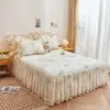Estilo Princesa Saia de Cama de Algodão Puro Colcha Peça Única Cama de 1,8m Cobertura de Cama com Borda de Renda Antiderrapante 2m Saia de Cama 100% Algodão Primavera Verão