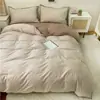 Jie Liya Algodón Puro Hilo 40S Teñido en Hilo Algodón Lavado Rayas Borde de Concha Estilo Japonés Juego de Cama de Cuatro Piezas Funda de Edredón Individual Disponible para Mayorista