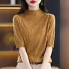 Manga Tres Cuartos 2025 Base Corto Otoño e Invierno Árbol Patrón Hoyo Manga Media Elegante Nuevo Mujer Ajustado Tejido Superior Transfronterizo