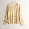 Elegante Top de Seda para Mujer, Cárdigan de Punto de Seda de Morera de Color Sólido para Mujer para Primavera y Otoño, Suéter Calado Jacquard para Mujer
