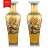 Vaso de Chão de Cerâmica Jingdezhen Flor Dourada Pássaro Peônia Estilo Europeu Decoração de Casa Ornamentos para Sala de Estar