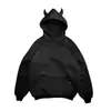 Conjunto de Moletom Esportivo com Capuz para Casal Outono/Inverno 2025 Y2K Chapéu de Diabo Escuro Moletom Pulôver Halloween
