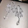 Hada de las Flores~Aretes de Borla de Cristal Diamantado con Tachuelas Plateadas, Aretes Dulces Estilo Ins Súper de Hada, Aretes de Lujo Ligero y de Alta Gama