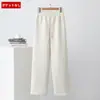 Pantalones de pana de pierna ancha para mujer, Otoño/Invierno, de cintura alta, elásticos, holgados, adelgazantes, con caída, con felpa interior, rectos, casuales, de largo hasta el suelo