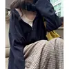 Cardigan con capucha azul estilo coreano para mujer, nuevo para otoño, holgado, adelgazante, sudadera, top de nicho con cremallera