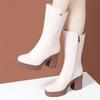 Botas de Cuero Genuino para Mujer 2025 Otoño e Invierno Nuevas Botas de Moda de Tacón Alto y Grueso de Media Caña de Cuero Forradas de Lana Botas de Caballero Estilo Británico