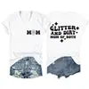 Glitter e sujeira mãe Amazon Wish site independente moda casual feminina camiseta gola V manga curta