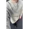 Suéter de cuello Henry gris jaspeado cleanfit para hombre, chaqueta informal de moda para otoño e invierno, suéter americano de manga larga