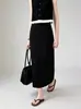 Falda midi negra con abertura trasera para mujer, nuevo estilo otoño/invierno, de cintura alta, longitud media, falda de invierno, ajustada, de punto