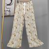 Pantalones de Pijama de Algodón Finos de Verano para Mujer con Estampado de Dibujos Animados, Pantalones de Pierna Ancha para Mujeres Embarazadas, Tallas Grandes, Adecuados para Usar Afuera, Pantalones Largos de Algodón, Exportación