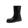 2026 Novas Botas Martin Elegantes de Bico Redondo com Solado Grosso e Fivela, Salto Grosso de 3,5cm Botas de Motocicleta Retrô, Botas Western para Mulheres