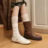 Calcetines de otoño hasta la pantorrilla con ribete de encaje combinados con botas, calcetines blancos Lolita de plataforma, calcetines JK de alta gama serie MIU para mujer