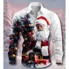 Tamanho Europeu Natal Transfronteiriço Impressão 3D Outono Estampa de Natal Masculina Gola Lapela Tamanho Europeu Casual Camisa de Manga Longa
