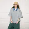 Camiseta Polo de Retazos a Cuadros Estilo Coreano Ins Verano Retro Estilo Universitario 2026X Nueva Camiseta de Manga Corta para Mujer
