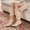 Botas de tacón alto para mujer 2024, nuevas botas vaqueras de aguja, botas retro plisadas, botas largas de caballero